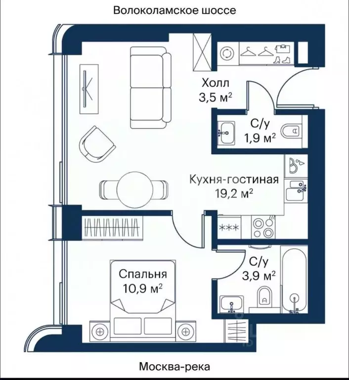 1-к кв. Москва Клифф 5 кв-л, Сити Бэй жилой комплекс, 4 (40.1 м) - Фото 2