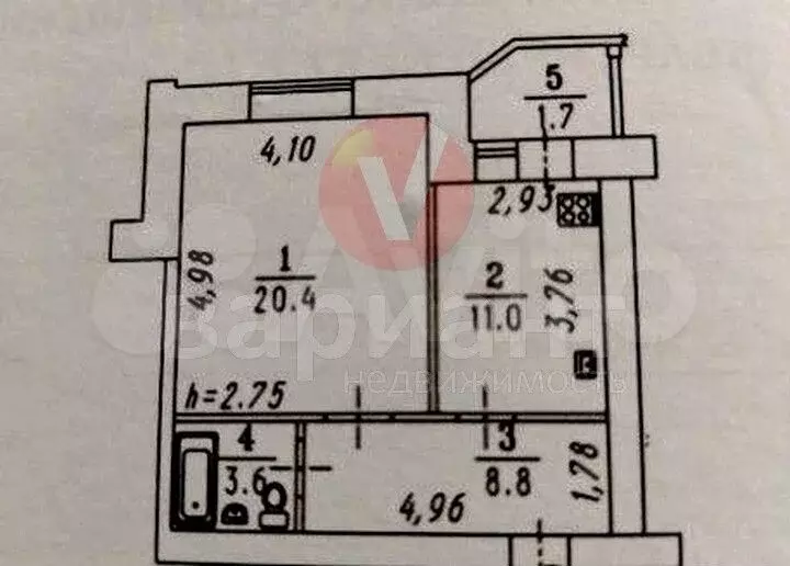 1-к. квартира, 44 м, 8/9 эт. - Фото 0