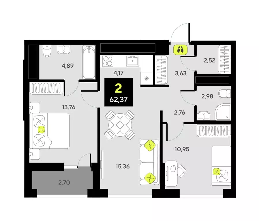 2-комнатная квартира: Тюмень, улица Андрея Приказнова, 1 (59.9 м) - Фото 1