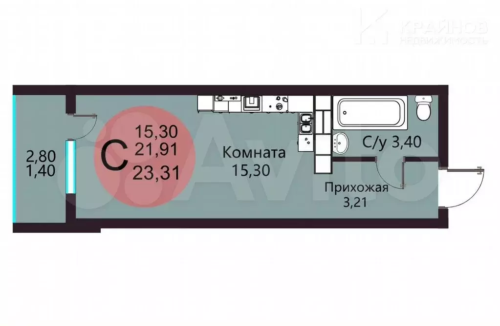 Квартира-студия, 23,3 м, 3/19 эт. - Фото 0