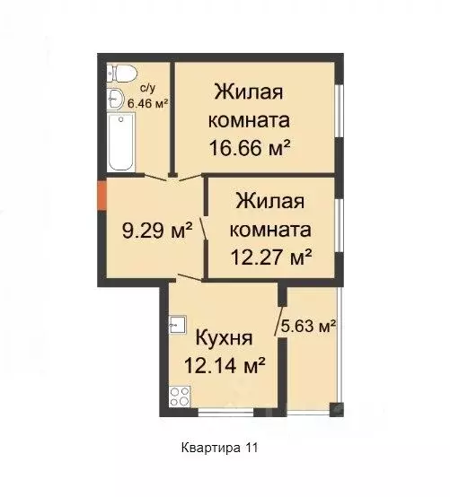 2-к кв. Нижегородская область, Кстово  (62.45 м) - Фото 0