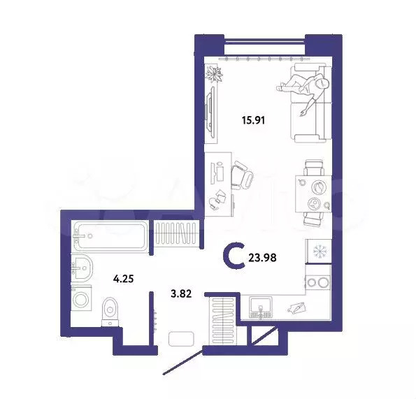 Квартира-студия, 24 м, 2/16 эт. - Фото 1