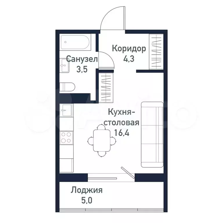 Квартира-студия, 24,4 м, 7/10 эт. - Фото 0
