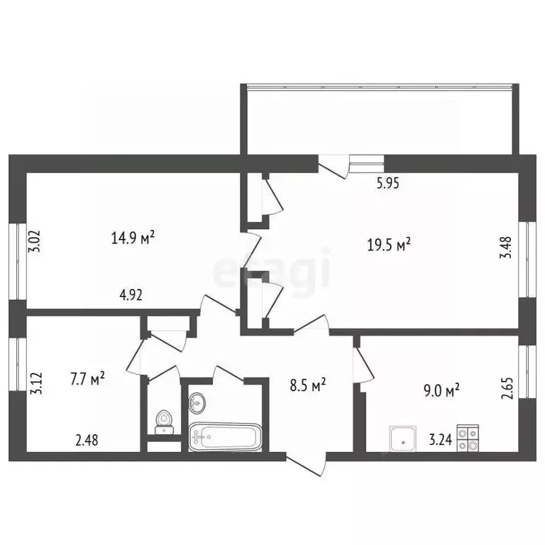 3-к кв. Вологодская область, Череповец Северное ш., 21 (65.0 м) - Фото 1