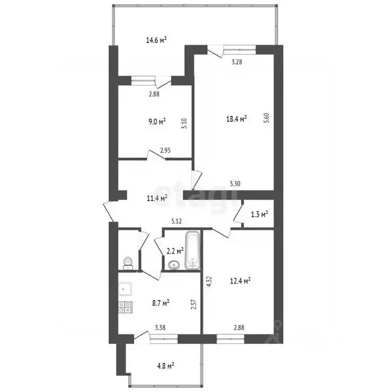 3-к кв. Крым, Ялта ул. Украинская, 5Б (65.0 м) - Фото 2