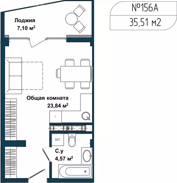 Квартира-студия: Севастополь, улица Лётчиков, 10к4 (34.7 м) - Фото 1