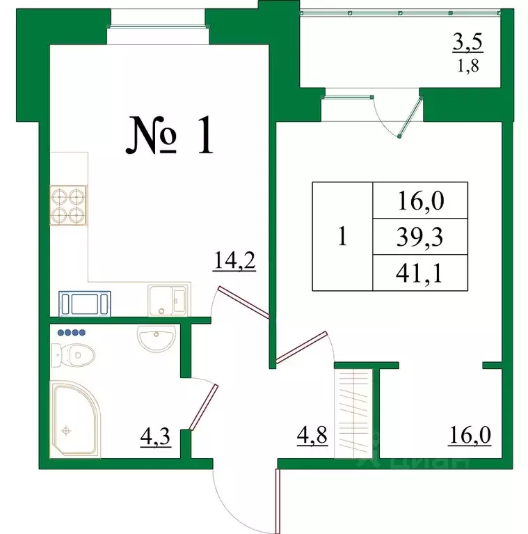 1-к кв. Ленинградская область, Гатчина Красносельское ш., 4Ак1 (41.1 ... - Фото 1