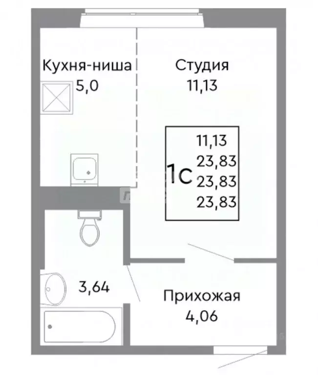 Студия Челябинская область, Челябинск Нефтебазовая ул., 1-13 (24.0 м) - Фото 2