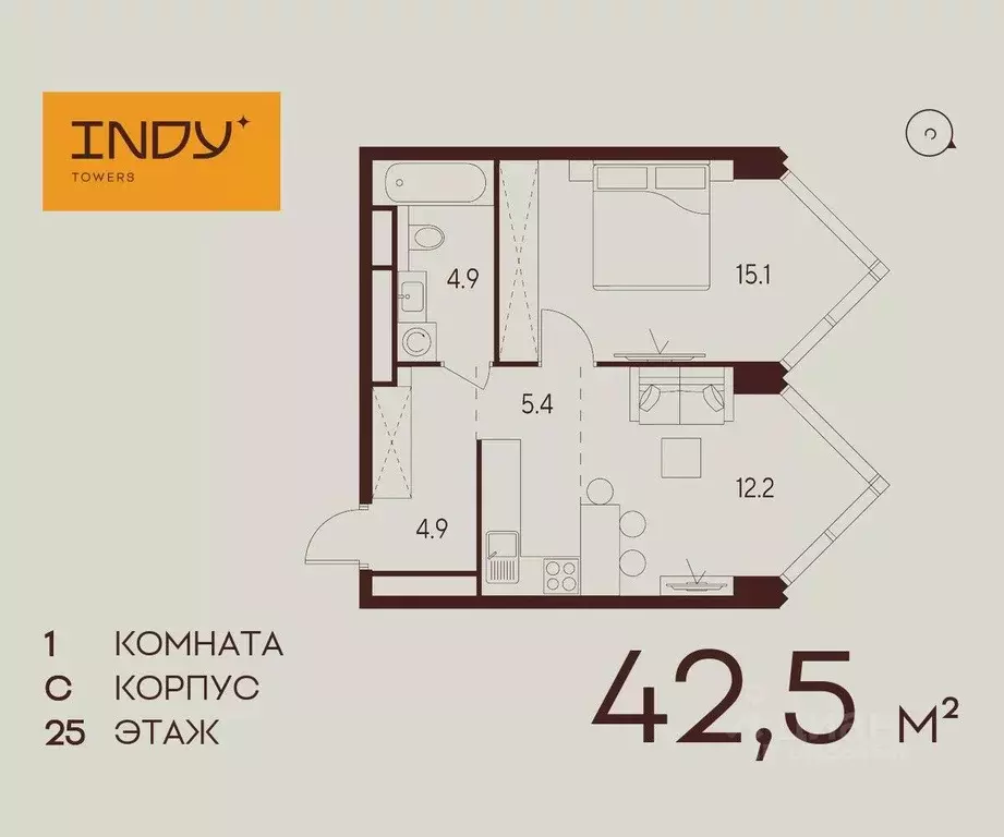 1-к кв. Москва Инди Тауэрс жилой комплекс (42.5 м) - Фото 0