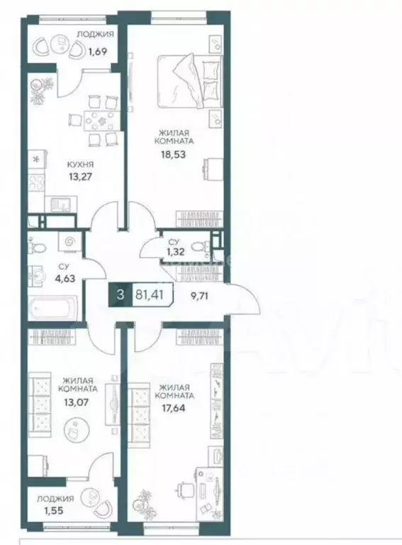 3-к кв. Краснодарский край, Анапа проезд Солдатских Матерей, 10 (81.4 ... - Фото 2