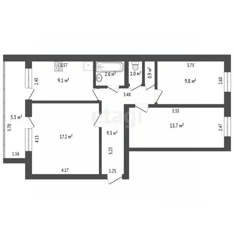 3-к кв. Москва пос. Рогово, ул. Школьная, 7 (63.6 м) - Фото 2