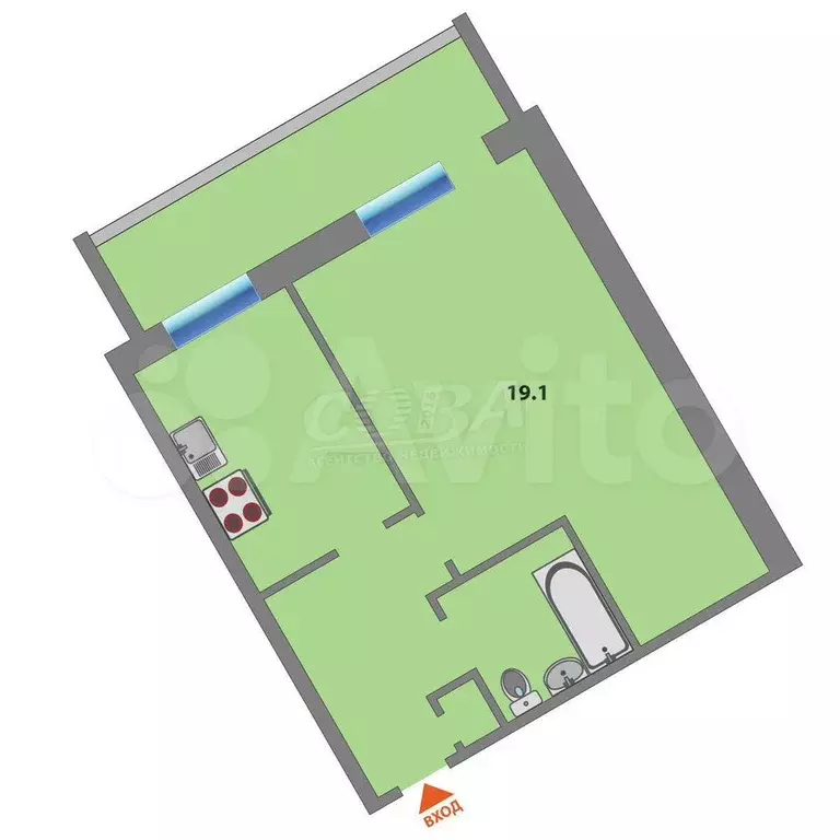 1-к. квартира, 36 м, 6/9 эт. - Фото 0