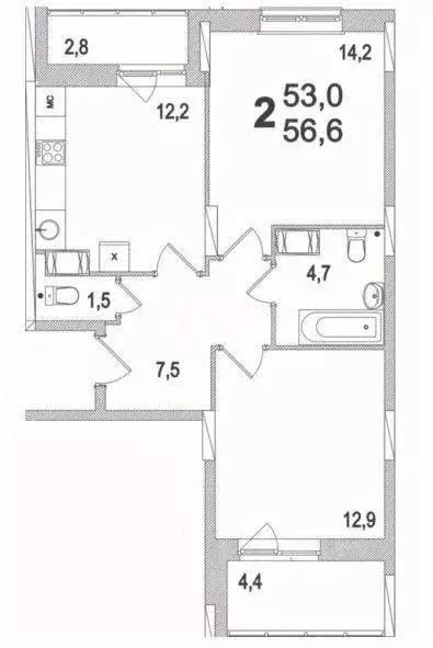 2-к кв. Тульская область, Тула ул. Павшинский мост, 1к4 (56.6 м) - Фото 1