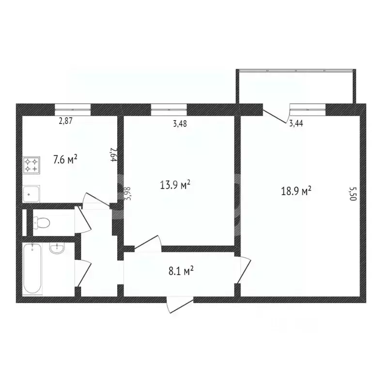 2-к кв. Омская область, Омск ул. Дмитриева, 1/2 (52.0 м) - Фото 2