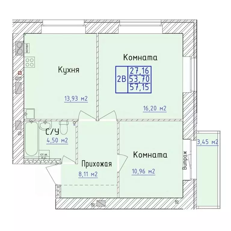 2-к кв. Ярославская область, Ярославль 1-й мкр,  (57.15 м) - Фото 0