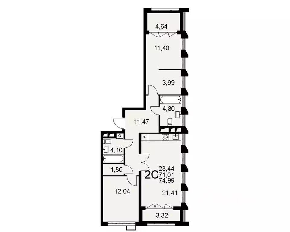 2-к кв. Тульская область, Тула Путейская ул., 11 (71.01 м) - Фото 0