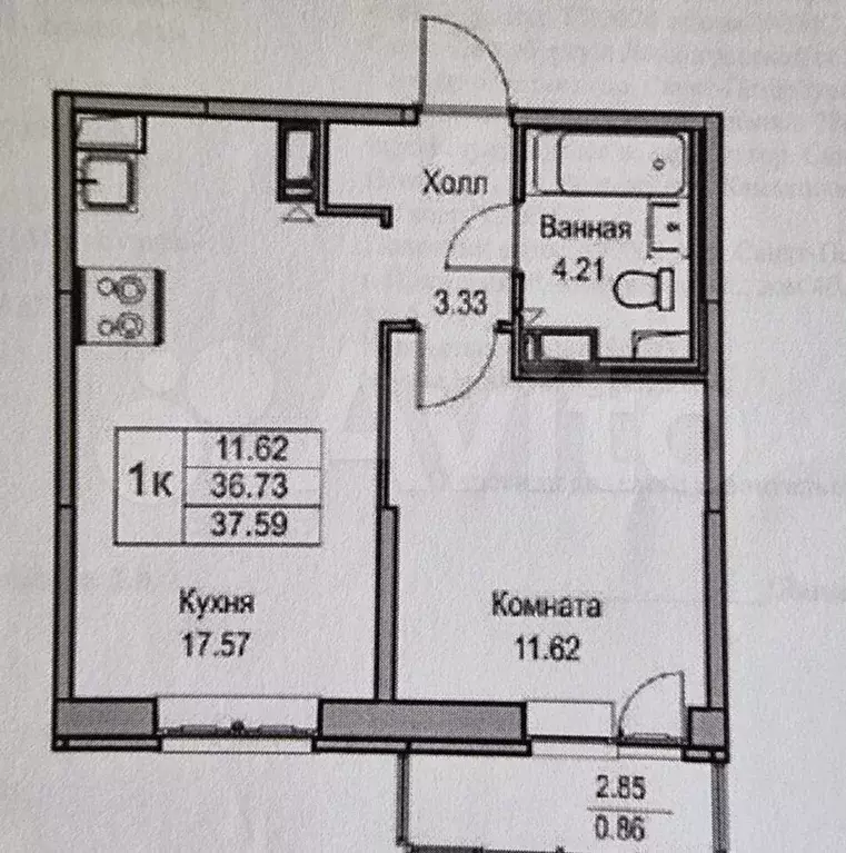 1-к. квартира, 36,5 м, 6/22 эт. - Фото 0