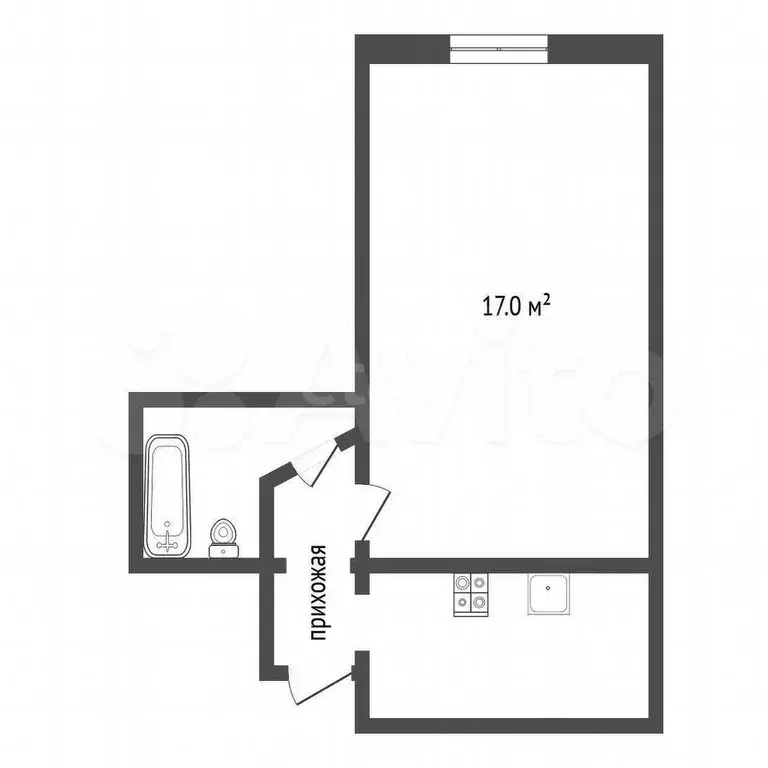 1-к. квартира, 25,8 м, 6/9 эт. - Фото 1