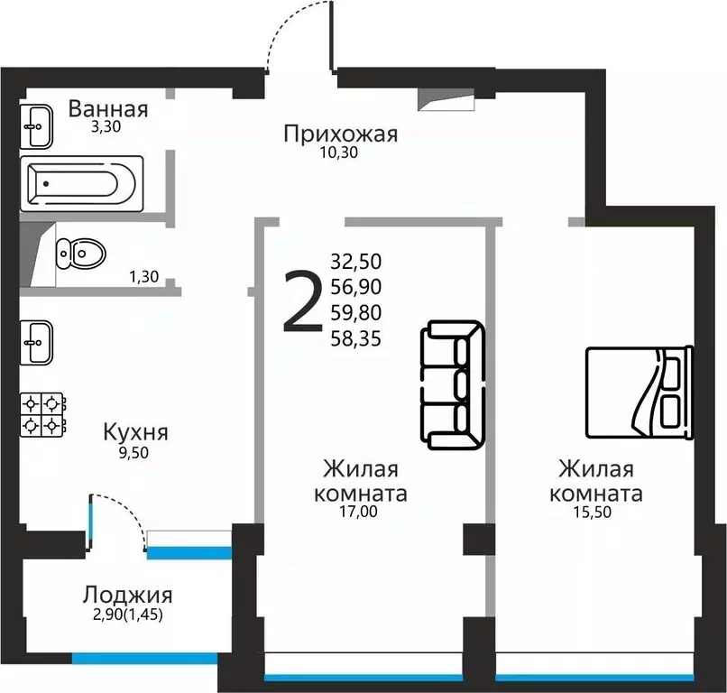 2-к кв. Ставропольский край, Ессентуки ул. Фридриха Энгельса, 53 ... - Фото 1