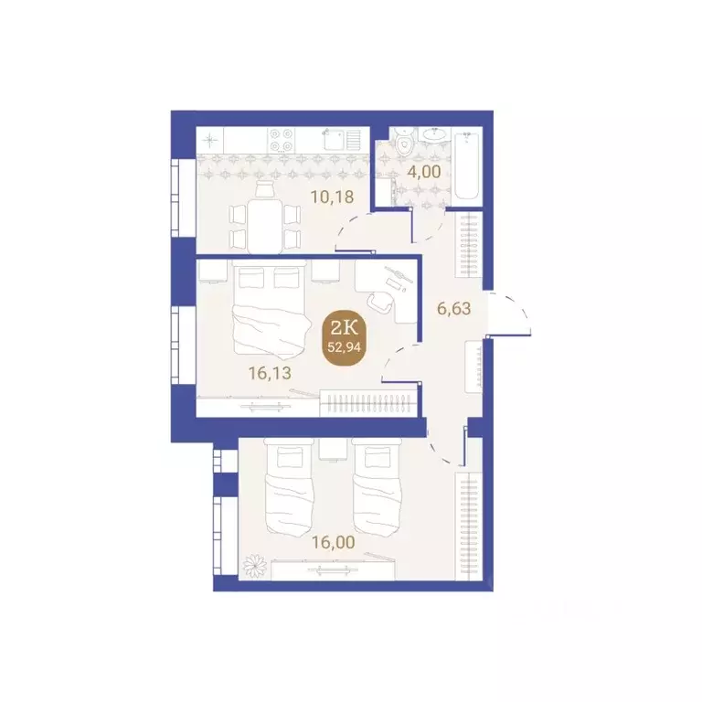 2-к кв. Пензенская область, Пенза Артель жилой комплекс (52.94 м) - Фото 1