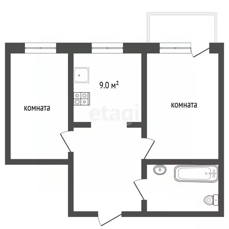2-к кв. Забайкальский край, Агинское пгт ул. Бадмы Жабона, 2А (43.8 м) - Фото 2
