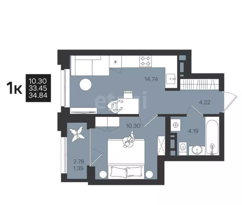 1-комнатная квартира: Пермь, улица Космонавта Беляева, 31 (34.84 м) - Фото 0