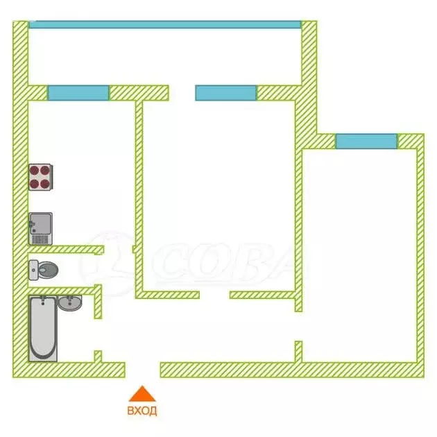 2-комнатная квартира: Тюмень, улица Водников, 12 (46.6 м) - Фото 1