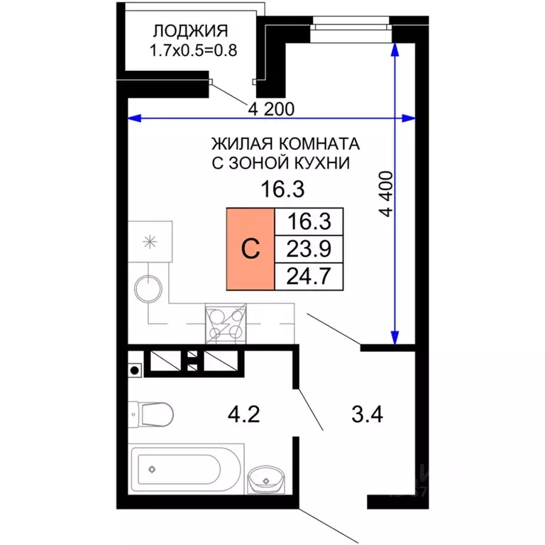 1-к кв. Краснодарский край, Краснодар ул. Летчика Позднякова, 2к21 ... - Фото 0