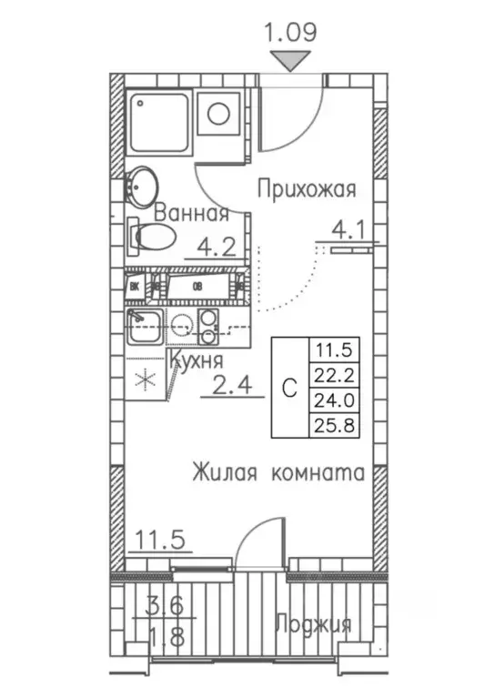 Студия Приморский край, Владивосток ул. Расула Гамзатова, 7к2 (25.8 м) - Фото 0