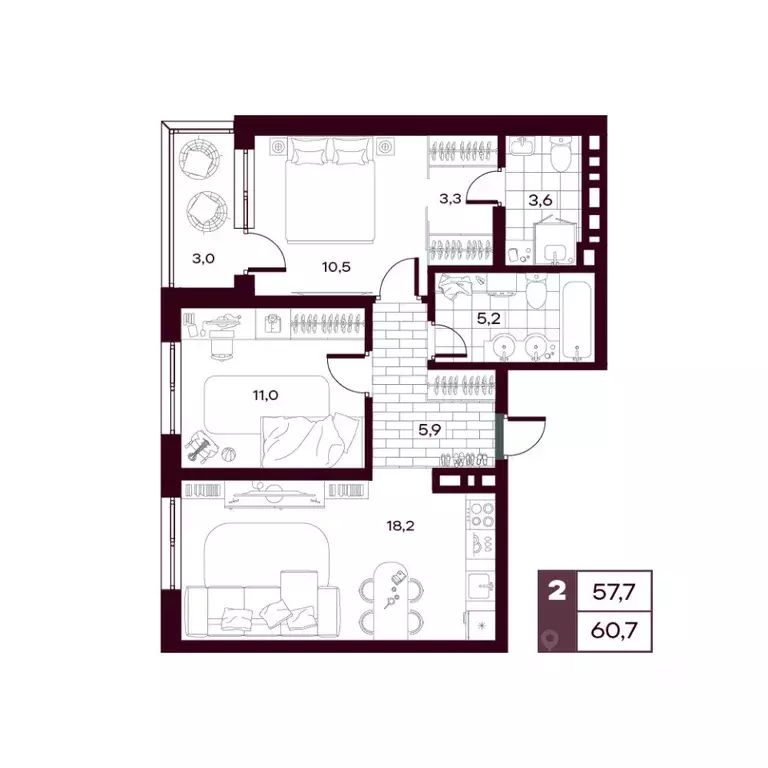 2-к кв. Тюменская область, Тюменский муниципальный округ, д. Дударева ... - Фото 1