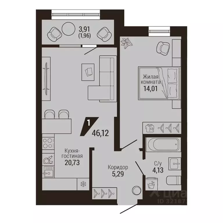 1-к кв. Свердловская область, Екатеринбург Центральный жилрайон, Дом 7 ... - Фото 1