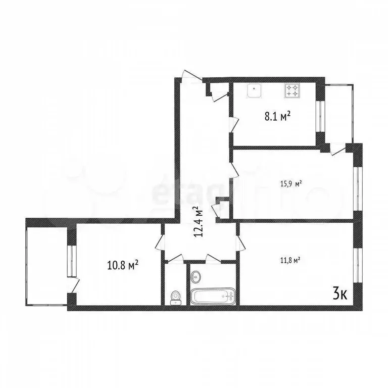 3-к. квартира, 63,8 м, 4/9 эт. - Фото 0