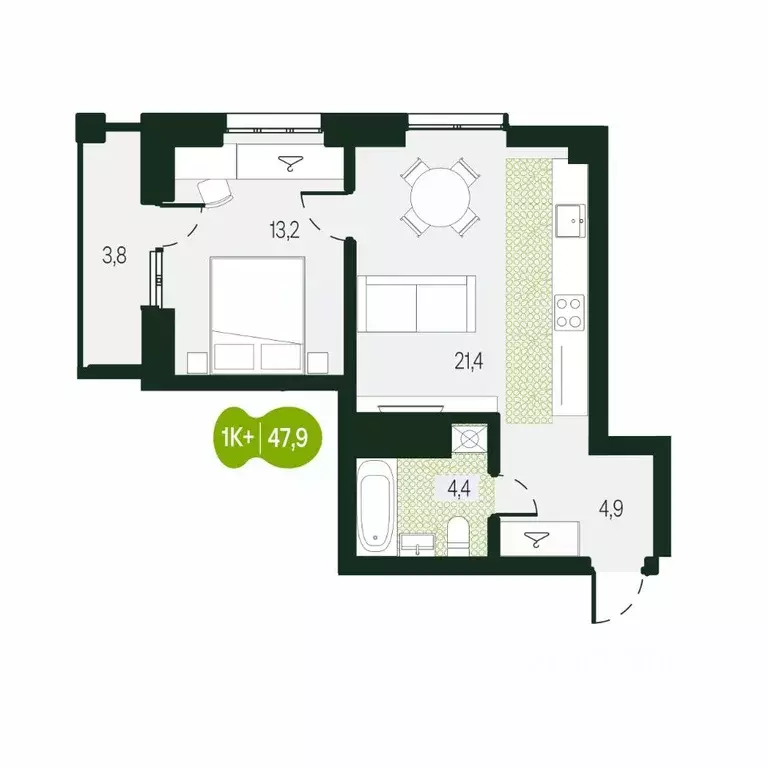 2-к кв. Забайкальский край, Чита Каштакский мкр,  (47.92 м) - Фото 1