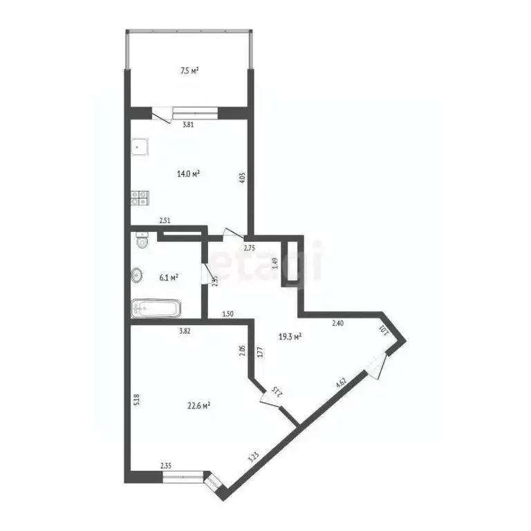 1-к кв. Тюменская область, Тюмень ул. Малыгина, 90 (62.0 м) - Фото 0