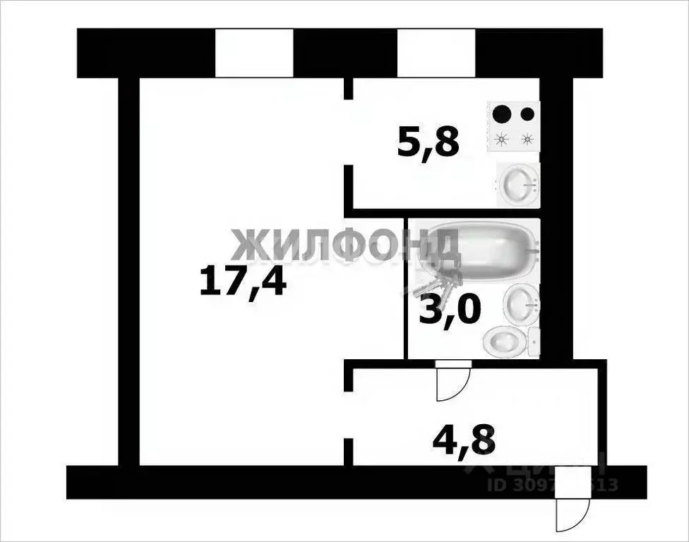 1-к кв. Новосибирская область, Новосибирск ул. Кошурникова, 9 (28.2 м) - Фото 0