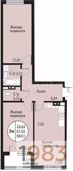 2-к. квартира, 68,6 м, 6/24 эт. - Фото 0