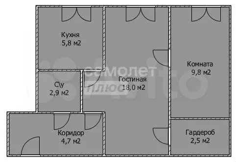 2-к. квартира, 43,7 м, 1/5 эт. - Фото 0