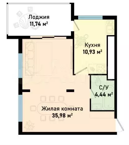 1-к. квартира, 63,1 м, 7/12 эт. - Фото 1