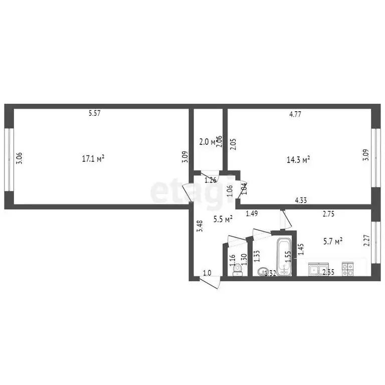 2-комнатная квартира: Тамбов, улица Рылеева, 58А (47.4 м) - Фото 0