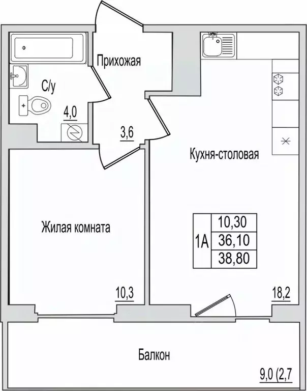 1-к кв. Псковская область, Псков ул. Юности, 10к1 (38.8 м) - Фото 1