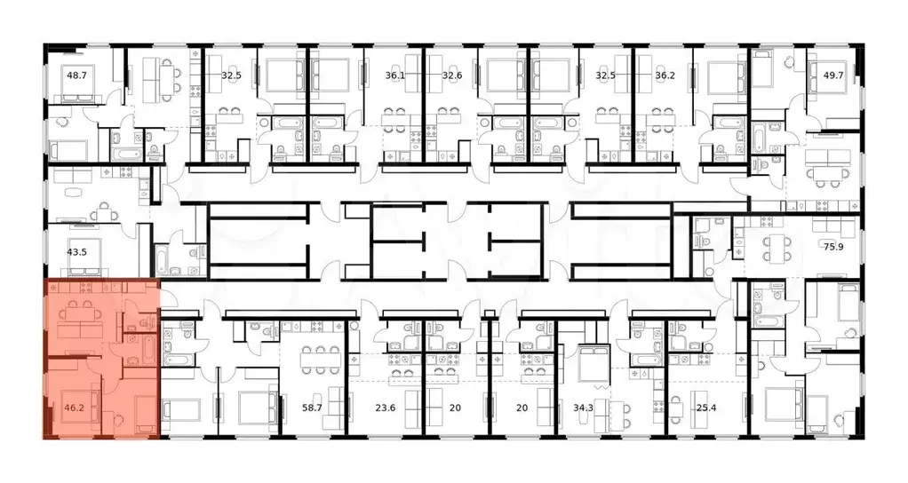 2-к. квартира, 46,2м, 15/25эт. - Фото 1