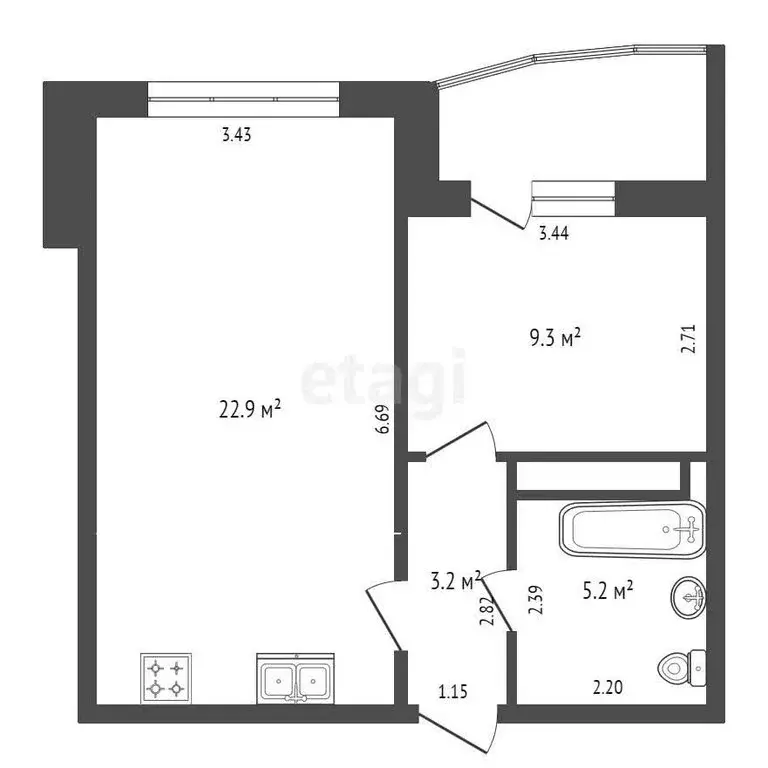 1-комнатная квартира: Тюмень, улица Константина Посьета, 3 (40.8 м) - Фото 1