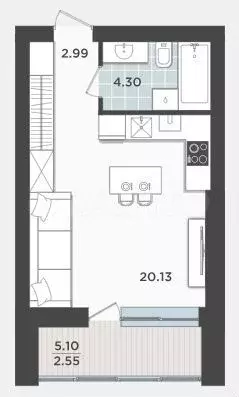 Квартира-студия, 32,5 м, 5/9 эт. - Фото 1