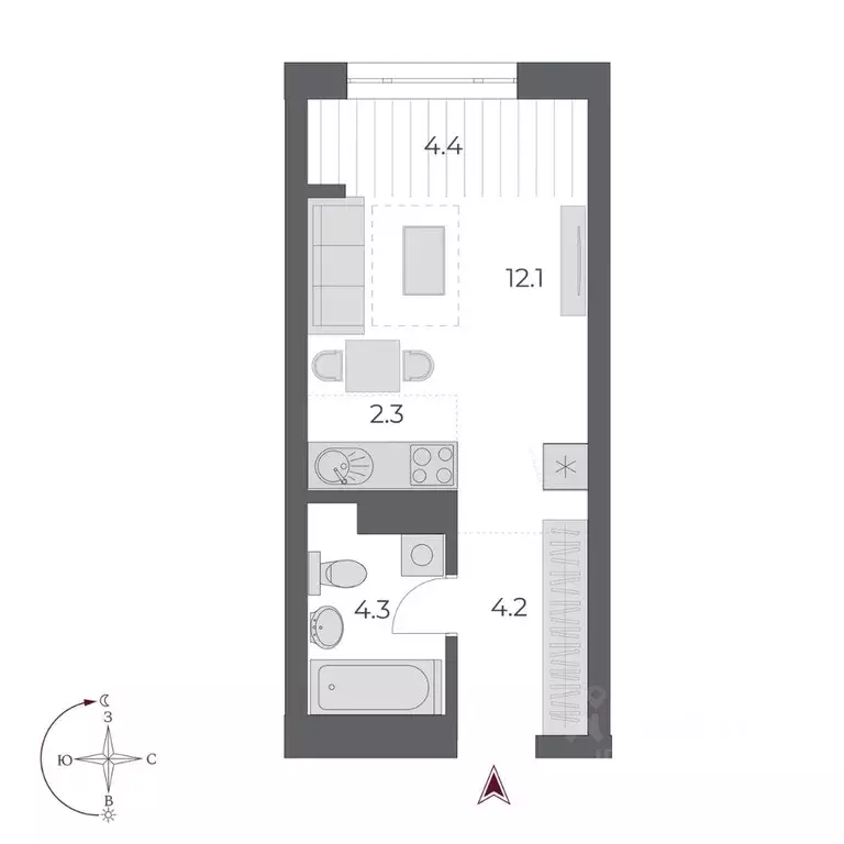 Студия Новосибирская область, Новосибирск Оскар жилой комплекс (27.3 ... - Фото 2