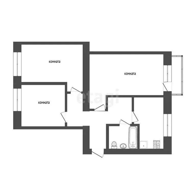 3-комнатная квартира: село Юргинское, Центральная улица, 53 (59.4 м) - Фото 1