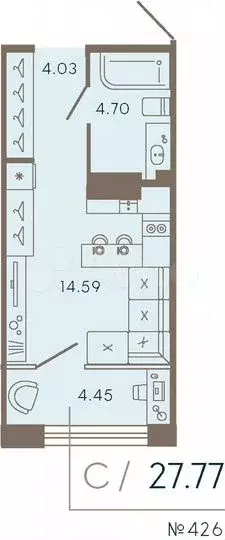 Апартаменты-студия, 27,8м, 7/8эт. - Фото 1