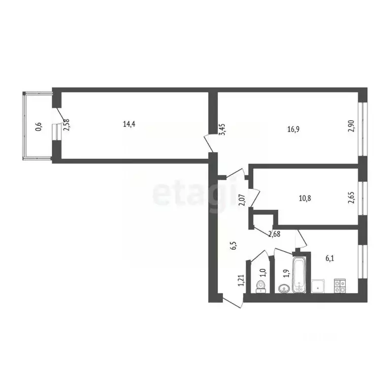 3-к кв. Башкортостан, Стерлитамак ул. Худайбердина, 70 (57.6 м) - Фото 1