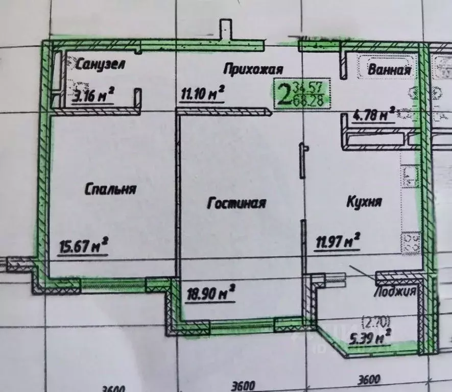 2-к кв. Оренбургская область, Оренбург Пролетарская ул., 288А (70.8 м) - Фото 1