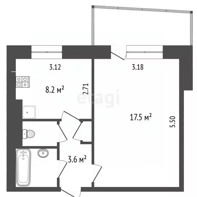 1-к кв. Крым, Симферополь ул. Маршала Жукова (34.5 м) - Фото 1