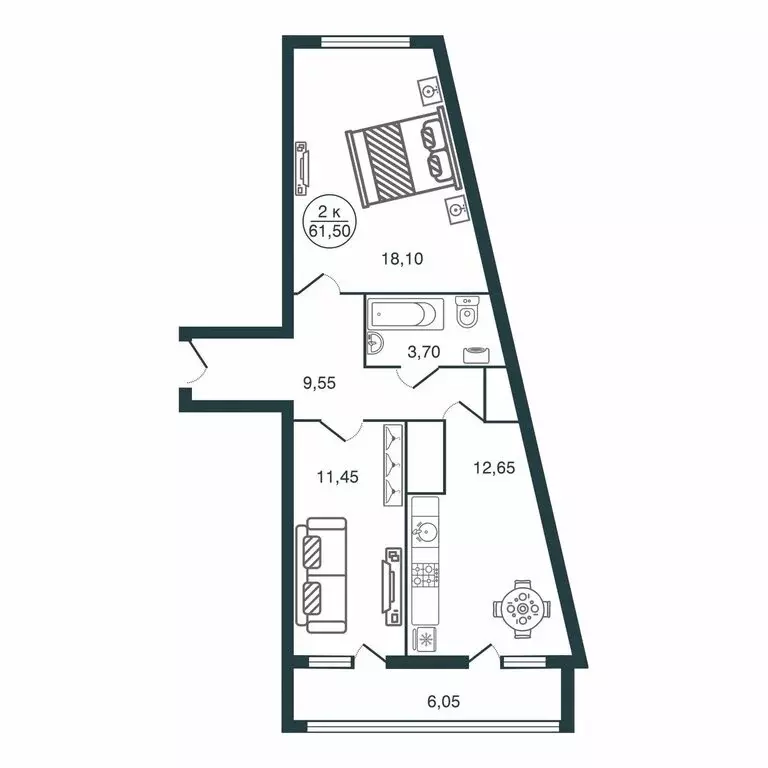 2-комнатная квартира: Тверь, Бурашевское шоссе, 60 (61.5 м) - Фото 0